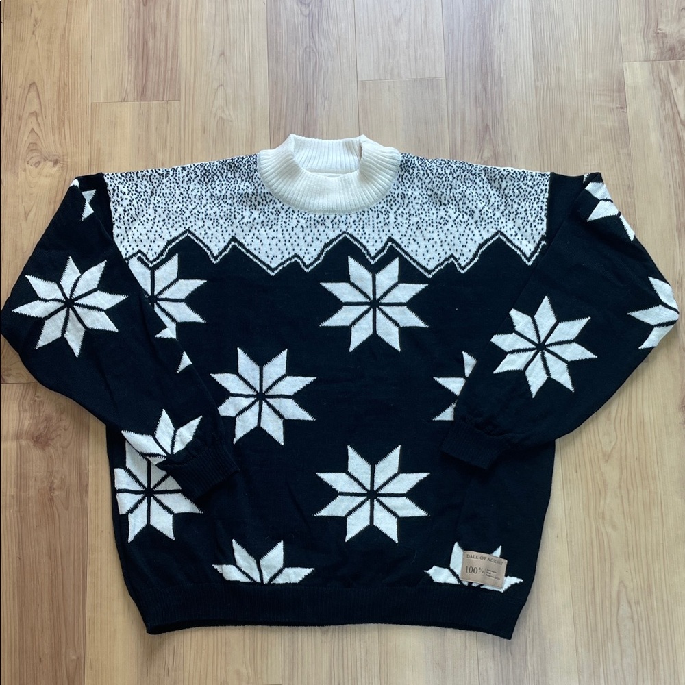 Dale of Norway Black and White Snowflake Sweater 100% Norwegian Wool